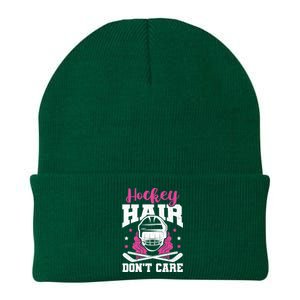 Hockey Hair DonT Care Funny Ice Hockey Player Coach Graphic Gift Knit Cap Winter Beanie