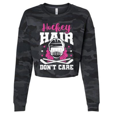 Hockey Hair DonT Care Funny Ice Hockey Player Coach Graphic Gift Cropped Pullover Crew