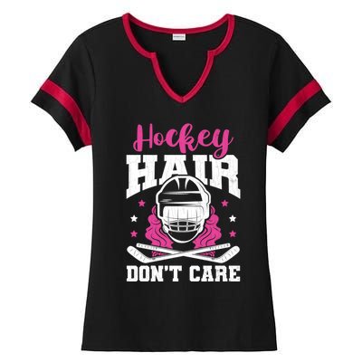 Hockey Hair DonT Care Funny Ice Hockey Player Coach Graphic Gift Ladies Halftime Notch Neck Tee