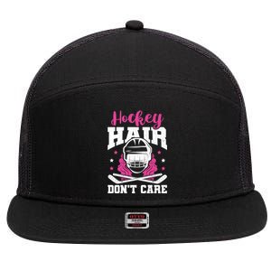 Hockey Hair DonT Care Funny Ice Hockey Player Coach Graphic Gift 7 Panel Mesh Trucker Snapback Hat