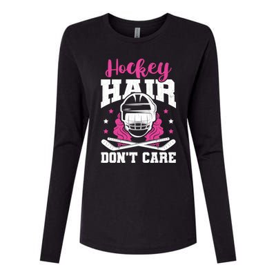 Hockey Hair DonT Care Funny Ice Hockey Player Coach Graphic Gift Womens Cotton Relaxed Long Sleeve T-Shirt