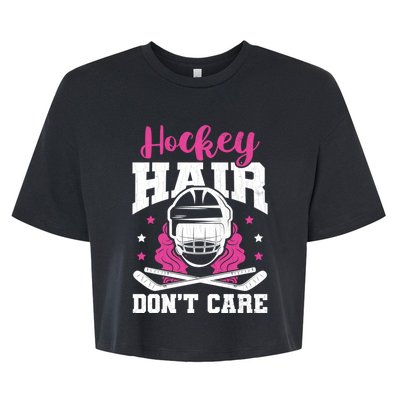 Hockey Hair DonT Care Funny Ice Hockey Player Coach Graphic Gift Bella+Canvas Jersey Crop Tee