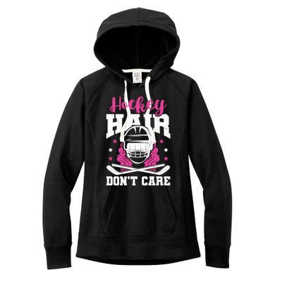 Hockey Hair DonT Care Funny Ice Hockey Player Coach Graphic Gift Women's Fleece Hoodie