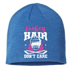 Hockey Hair DonT Care Funny Ice Hockey Player Coach Graphic Gift Sustainable Beanie