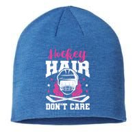 Hockey Hair DonT Care Funny Ice Hockey Player Coach Graphic Gift Sustainable Beanie