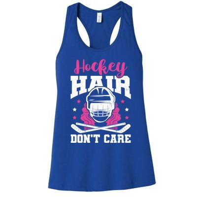 Hockey Hair DonT Care Funny Ice Hockey Player Coach Graphic Gift Women's Racerback Tank