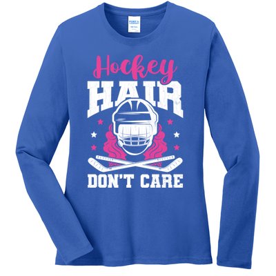 Hockey Hair DonT Care Funny Ice Hockey Player Coach Graphic Gift Ladies Long Sleeve Shirt