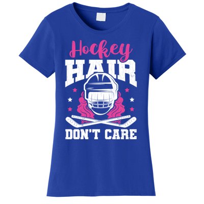 Hockey Hair DonT Care Funny Ice Hockey Player Coach Graphic Gift Women's T-Shirt