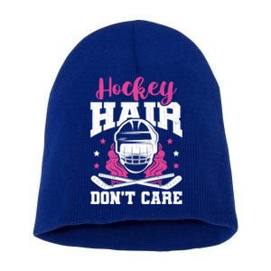 Hockey Hair DonT Care Funny Ice Hockey Player Coach Graphic Gift Short Acrylic Beanie