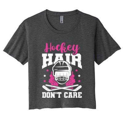 Hockey Hair DonT Care Funny Ice Hockey Player Coach Graphic Gift Women's Crop Top Tee