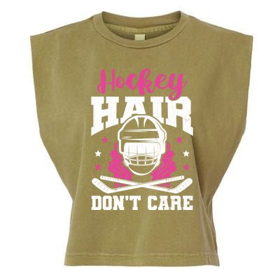 Hockey Hair DonT Care Funny Ice Hockey Player Coach Graphic Gift Garment-Dyed Women's Muscle Tee