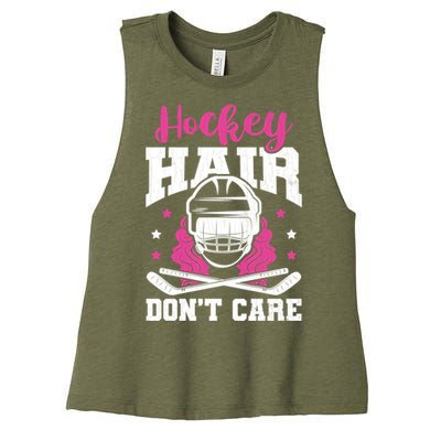 Hockey Hair DonT Care Funny Ice Hockey Player Coach Graphic Gift Women's Racerback Cropped Tank