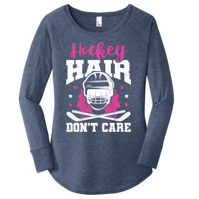 Hockey Hair DonT Care Funny Ice Hockey Player Coach Graphic Gift Women's Perfect Tri Tunic Long Sleeve Shirt