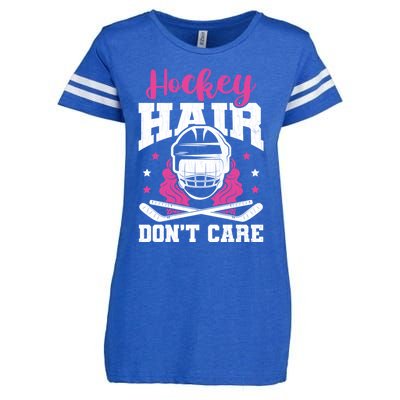 Hockey Hair DonT Care Funny Ice Hockey Player Coach Graphic Gift Enza Ladies Jersey Football T-Shirt