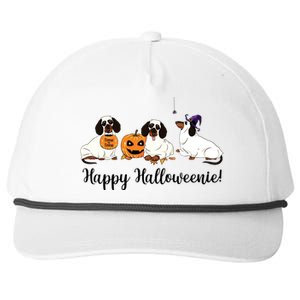 Happy Halloweenie Dachshund Ghost Funny Halloween Dog Lovers Gift Snapback Five-Panel Rope Hat