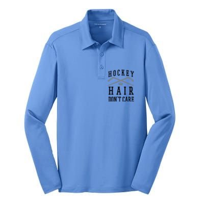 Hockey Hair DonT Care Funny Ice Puck Stick Player Funny Gift Silk Touch Performance Long Sleeve Polo