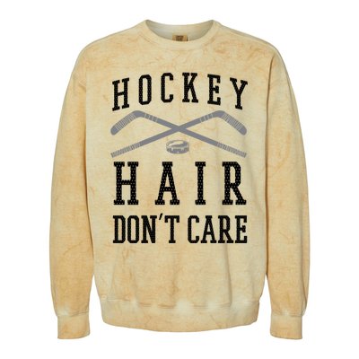 Hockey Hair DonT Care Funny Ice Puck Stick Player Funny Gift Colorblast Crewneck Sweatshirt