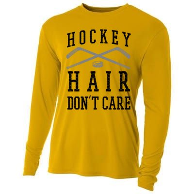 Hockey Hair DonT Care Funny Ice Puck Stick Player Funny Gift Cooling Performance Long Sleeve Crew