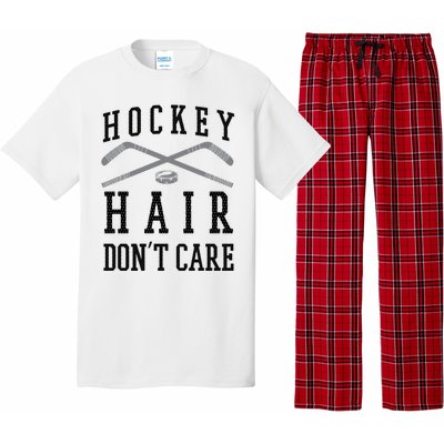 Hockey Hair DonT Care Funny Ice Puck Stick Player Funny Gift Pajama Set