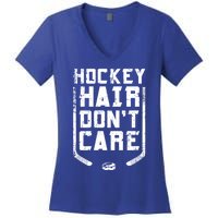 Hockey Hair DonT Care Ice Puck Player Funny Gift Women's V-Neck T-Shirt