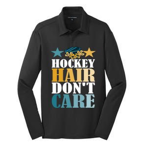 Hockey Hair DonT Care Ice Hockey Puck Player Great Gift Silk Touch Performance Long Sleeve Polo