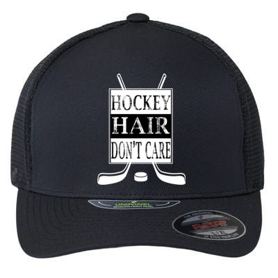 Hockey Hair DonT Care Ice Puck Player Gift Flexfit Unipanel Trucker Cap