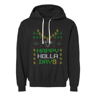 Happy Holla Days Holiday Ugly Christmas Garment-Dyed Fleece Hoodie