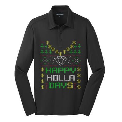 Happy Holla Days Holiday Ugly Christmas Silk Touch Performance Long Sleeve Polo