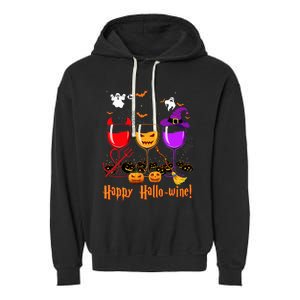 Happy Hallowine Drinking Scary Ghost Boo Pumpkin Halloween Garment-Dyed Fleece Hoodie