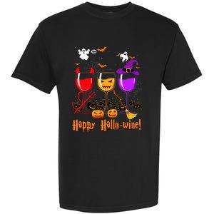 Happy Hallowine Drinking Scary Ghost Boo Pumpkin Halloween Garment-Dyed Heavyweight T-Shirt