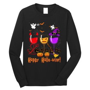 Happy Hallowine Drinking Scary Ghost Boo Pumpkin Halloween Long Sleeve Shirt