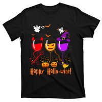 Happy Hallowine Drinking Scary Ghost Boo Pumpkin Halloween T-Shirt