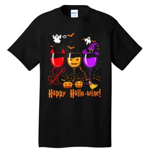 Happy Hallowine Drinking Scary Ghost Boo Pumpkin Halloween Tall T-Shirt