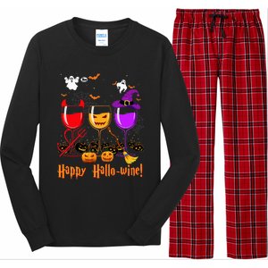 Happy Hallowine Drinking Scary Ghost Boo Pumpkin Halloween Long Sleeve Pajama Set