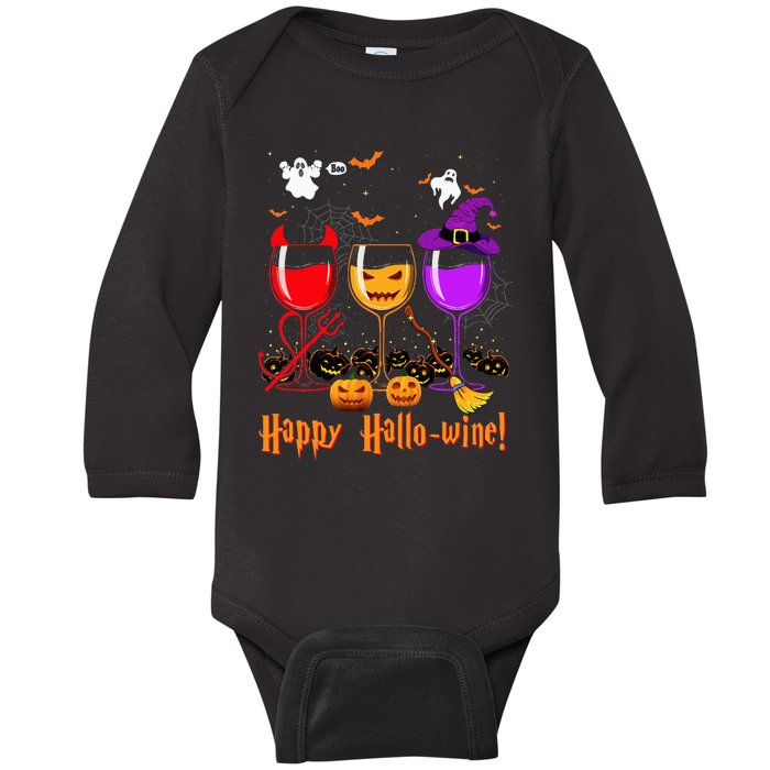 Happy Hallowine Drinking Scary Ghost Boo Pumpkin Halloween Baby Long Sleeve Bodysuit