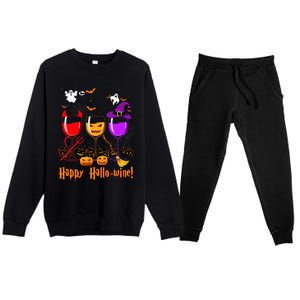 Happy Hallowine Drinking Scary Ghost Boo Pumpkin Halloween Premium Crewneck Sweatsuit Set