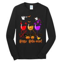 Happy Hallowine Drinking Scary Ghost Boo Pumpkin Halloween Tall Long Sleeve T-Shirt