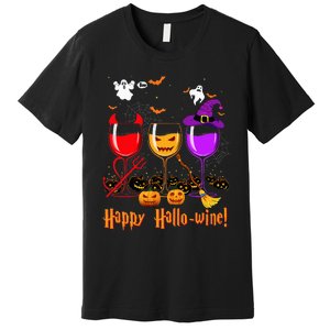 Happy Hallowine Drinking Scary Ghost Boo Pumpkin Halloween Premium T-Shirt