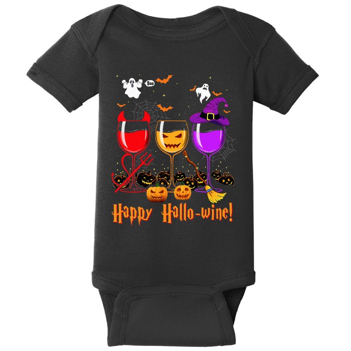 Happy Hallowine Drinking Scary Ghost Boo Pumpkin Halloween Baby Bodysuit