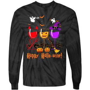 Happy Hallowine Drinking Scary Ghost Boo Pumpkin Halloween Tie-Dye Long Sleeve Shirt