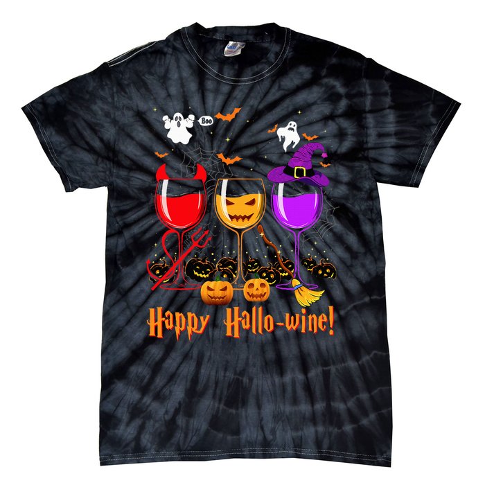 Happy Hallowine Drinking Scary Ghost Boo Pumpkin Halloween Tie-Dye T-Shirt