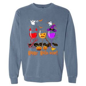 Happy Hallowine Drinking Scary Ghost Boo Pumpkin Halloween Garment-Dyed Sweatshirt