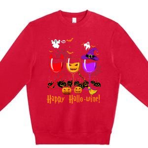 Happy Hallowine Drinking Scary Ghost Boo Pumpkin Halloween Premium Crewneck Sweatshirt