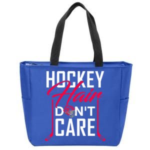 Hockey Hair Dont Care Funny Goalie Ice Sport Gift Zip Tote Bag