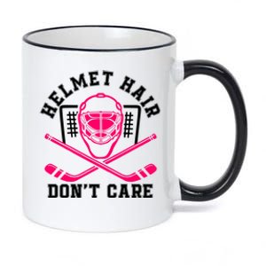 Helmet Hair Dont Care Funny Pink Hockey Mask Cool Gift 11oz Black Color Changing Mug