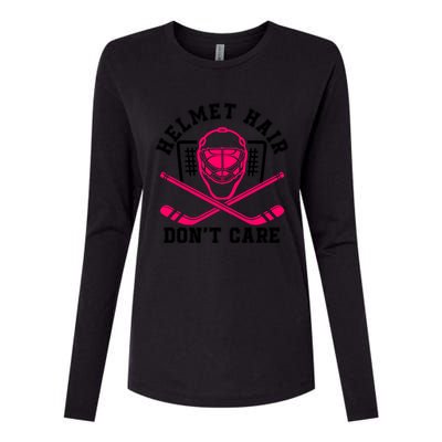 Helmet Hair Dont Care Funny Pink Hockey Mask Cool Gift Womens Cotton Relaxed Long Sleeve T-Shirt