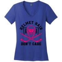 Helmet Hair Dont Care Funny Pink Hockey Mask Cool Gift Women's V-Neck T-Shirt