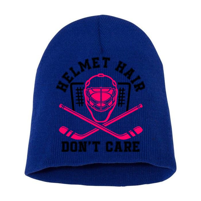 Helmet Hair Dont Care Funny Pink Hockey Mask Cool Gift Short Acrylic Beanie