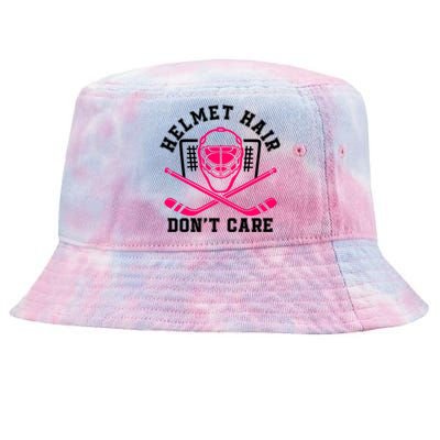 Helmet Hair Dont Care Funny Pink Hockey Mask Cool Gift Tie-Dyed Bucket Hat