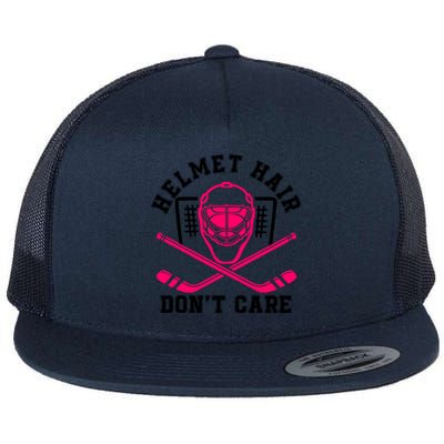 Helmet Hair Dont Care Funny Pink Hockey Mask Cool Gift Flat Bill Trucker Hat